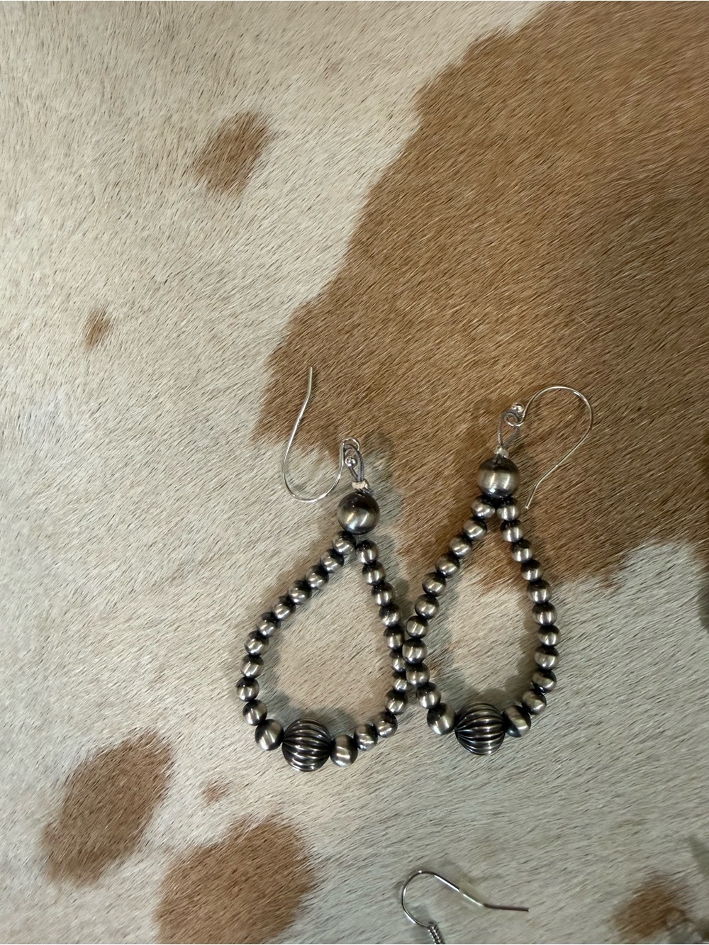 Silver Beaded Teardrop Earrings - Women Jewelry